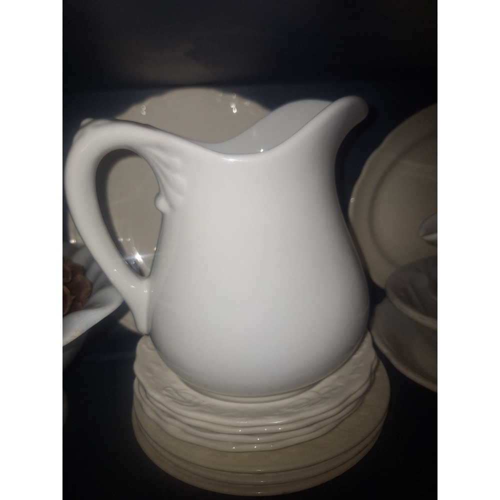 Vintage ironstone twos company white pitcher 6.25" tall